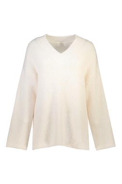 Cream Oversized Batwing V Neck Jumper