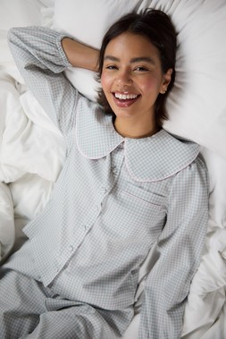 Blue Check Peter Pan Collar Long Pyjamas (2-Piece Set)