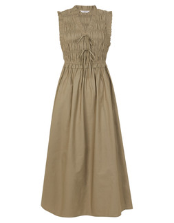 Tie Front Smocked Midi Dress Green